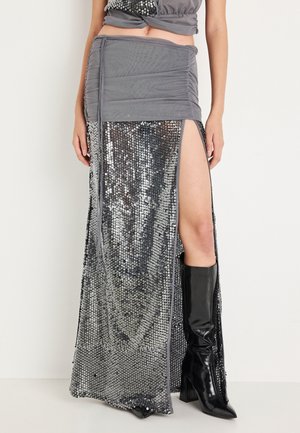 SEQUIN SKIRT WITH FOLD OVER WAISTBAND - Jupe longue - grey