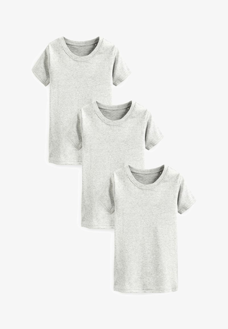 Kaks lühikest varrukat t-särki helesinises puuvillas, mis on varustatud ümarate kaelustega ja pehme tekstuuriga. Lihtne disain, ilma mustrite või aktsentideta.