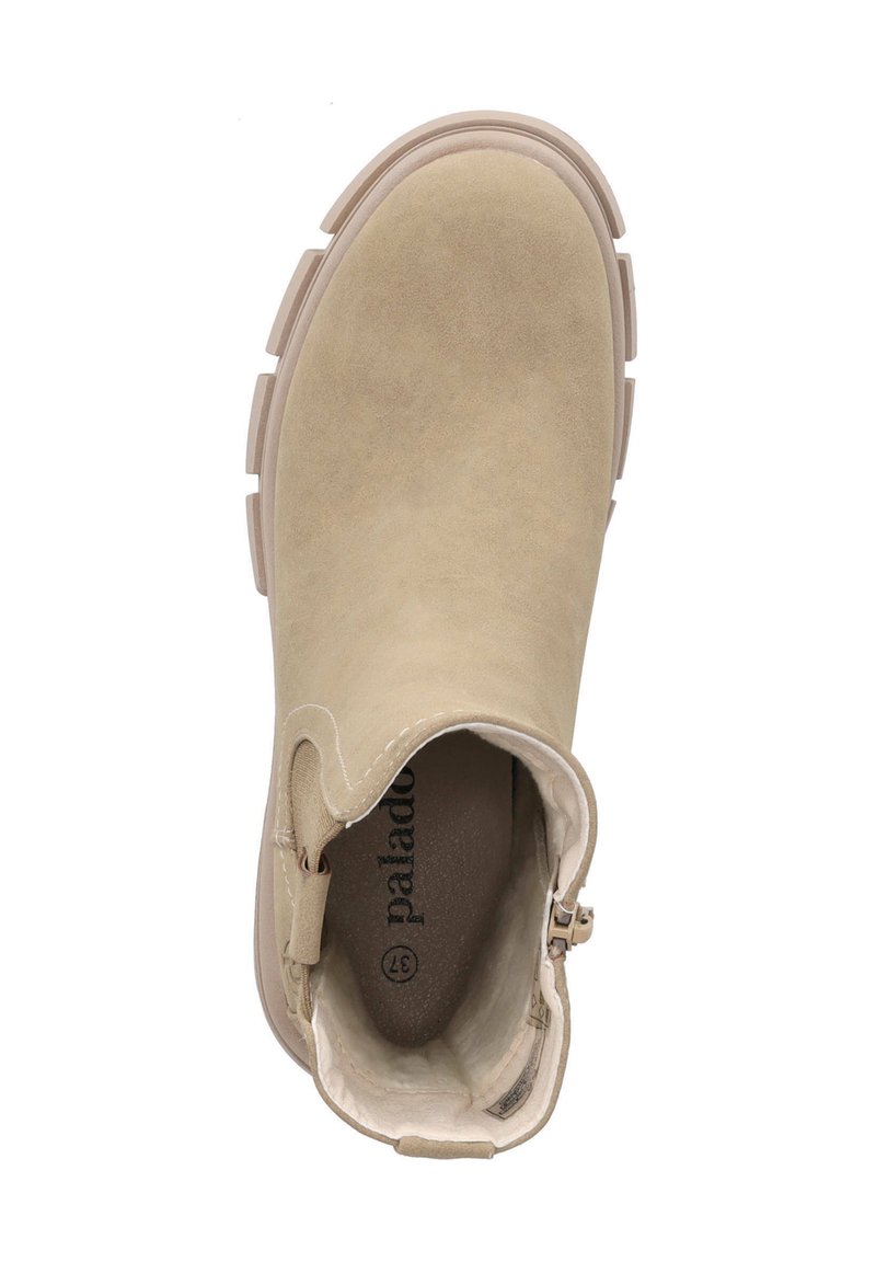 Botines De Piel Con Cordones Y Plataforma De Combate Para Mujer Con Cremallera Lateral Doble Y Puntera Redonda Clásica, Tacón Grueso, Suela Antideslizante A Media Pantorrilla, Beige