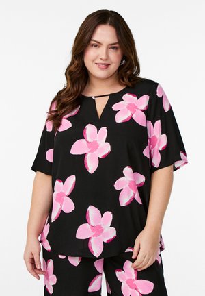 MIT DRUCK - Blouse - black pink floweraop