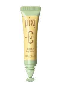 Pixi UnderEye Brightener in un tubetto giallo chiaro con un cappuccio verde e punta applicatrice, con testo "C + Vit" e capacità di 12 ml.