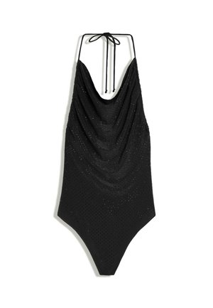 Bershka, RHINESTONE HALTER BODYSUIT - Haut - black
