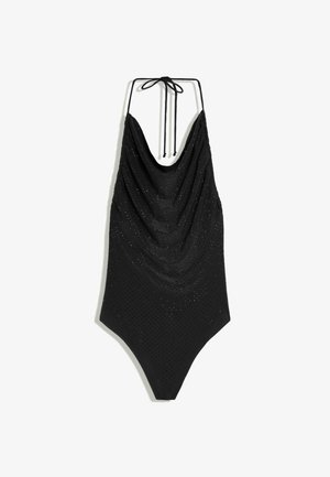 Bershka, RHINESTONE HALTER BODYSUIT - Haut - black