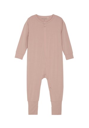 Rosa långärmad bodysuit i mjuk bomull. Har en framdragkedja, rund halsringning och åtsittande muddar. Enkel, odekorerad design.