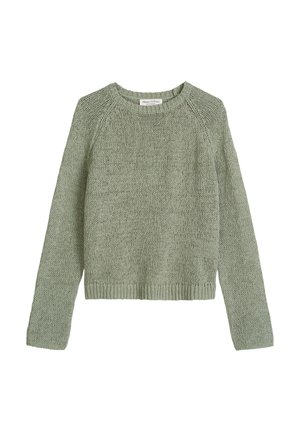 Light green knitted long-sleeve crewneck sweater with ribbed cuffs and hem, labeled Marc O’Polo.