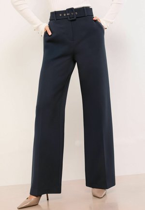PETITE FIT-BELTED TAILORED WIDE - Broek - navy blue