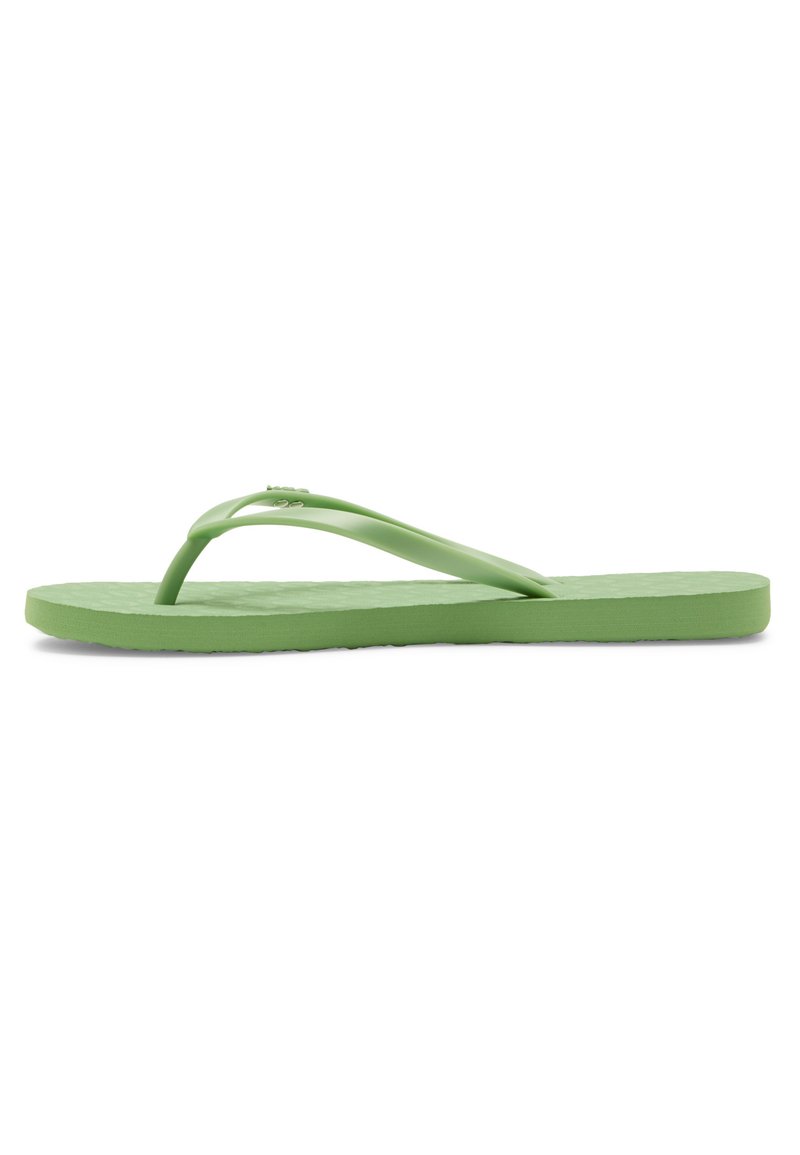 Green rubber flip-flop featuring a thong strap design, textured footbed, and a flat sole. Lightweight and simple construction.