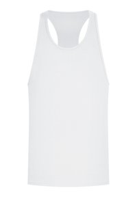 Witte tanktop, gemaakt van zacht materiaal, met een racerback ontwerp en een zachte textuur. Rechte snit, zonder patronen of hardwaredetails.