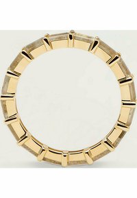 Bracelet en ton or présentant des sections texturées alternées et des accents lisses, de forme circulaire avec une finition polie et des détails clairs.