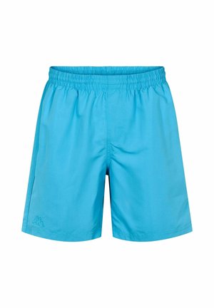 Jasnoniebieskie sportowe szorty wykonane z gładkiego materiału. Posiadają elastyczną talię oraz małe logo na dolnej lewej stronie.