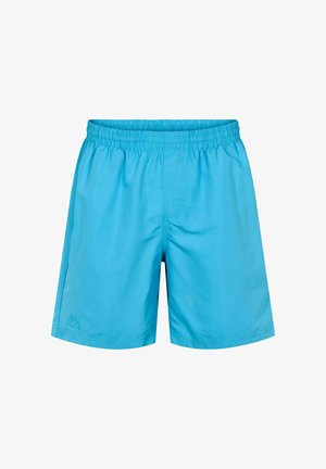 Jasnoniebieskie sportowe szorty wykonane z gładkiego materiału. Posiadają elastyczną talię oraz małe logo na dolnej lewej stronie.