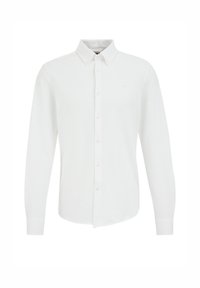 Witte lange mouwen shirt gemaakt van gladde stof, met een button-down kragen en een knoopsluiting aan de voorkant. Subtiel logo op de borst.