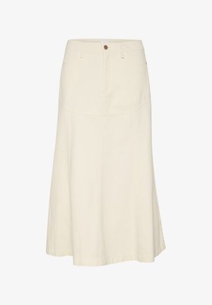 Cremefarvet A-line nederdel med en tætsiddende talje, der har to forlommer og knaplukning, lavet af blødt bomuldsstof.