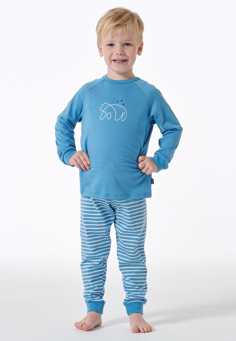 Schiesser Hokuspokus Body Bimba A Righe Blu E Rosa: Tutina Bimba Manica Lunga In Morbido Cotone A Costine, Con Pratici Bottom Sulle Spalle E Gambe (Gattino Su Luna) - 2