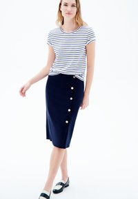 Jupe Crayon Femme Bleu Marine Taille 6P (petite) Motif Chevrons - C0394