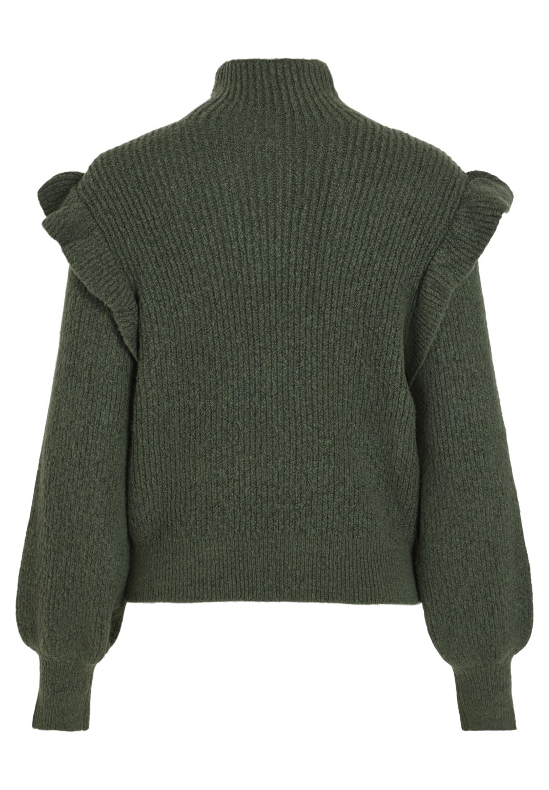 VILA Damen Strickpullover Vibooba – Mit Rüschen, Stehkragen & Ballonärmeln – Weicher Pulli Für Business & Freizeit
