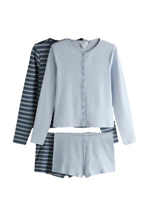 THE SET, 2 PACK SOFT RIBBED BUTTON UP LONG SLEEVE AND SHORT PYJAMAS SET - Nachtwäsche Set - brown neutral   blue stripe