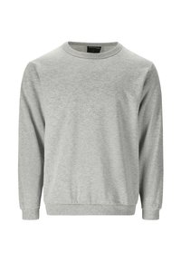 Grå sweatshirts lavet af blødt stof, med rund hals, lange ærmer og ribbede manchetter og kant. Klassisk, afslappet pasform.