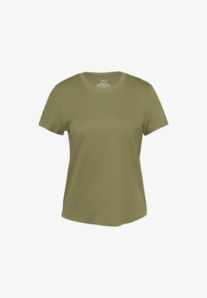 Olijfgroene T-shirt met korte mouwen en een ronde hals, een ontspannen pasvorm en eenvoudige stikdetails.