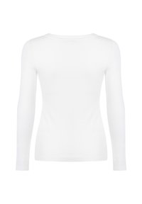 Witte lange mouwen top van ribstof, met een U-vormige halslijn en een getailleerd ontwerp, voorzien van een naadloos rugdetail.