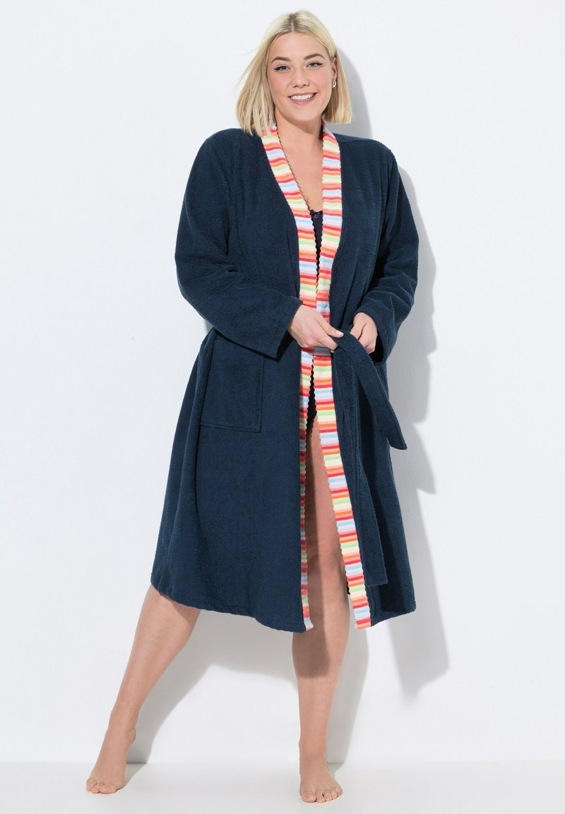 Ulla Popken STRIPED TRIM BELTED TIE WAIST Dressing gown