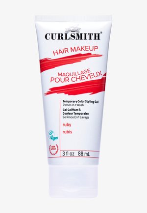 Curlsmith Hair Makeup temporäres Farbstyling-Gel in Rubin, vegan, sulfat- und silikonfrei, 88 ml Tube, lässt sich in einer Haarwäsche ausspülen.