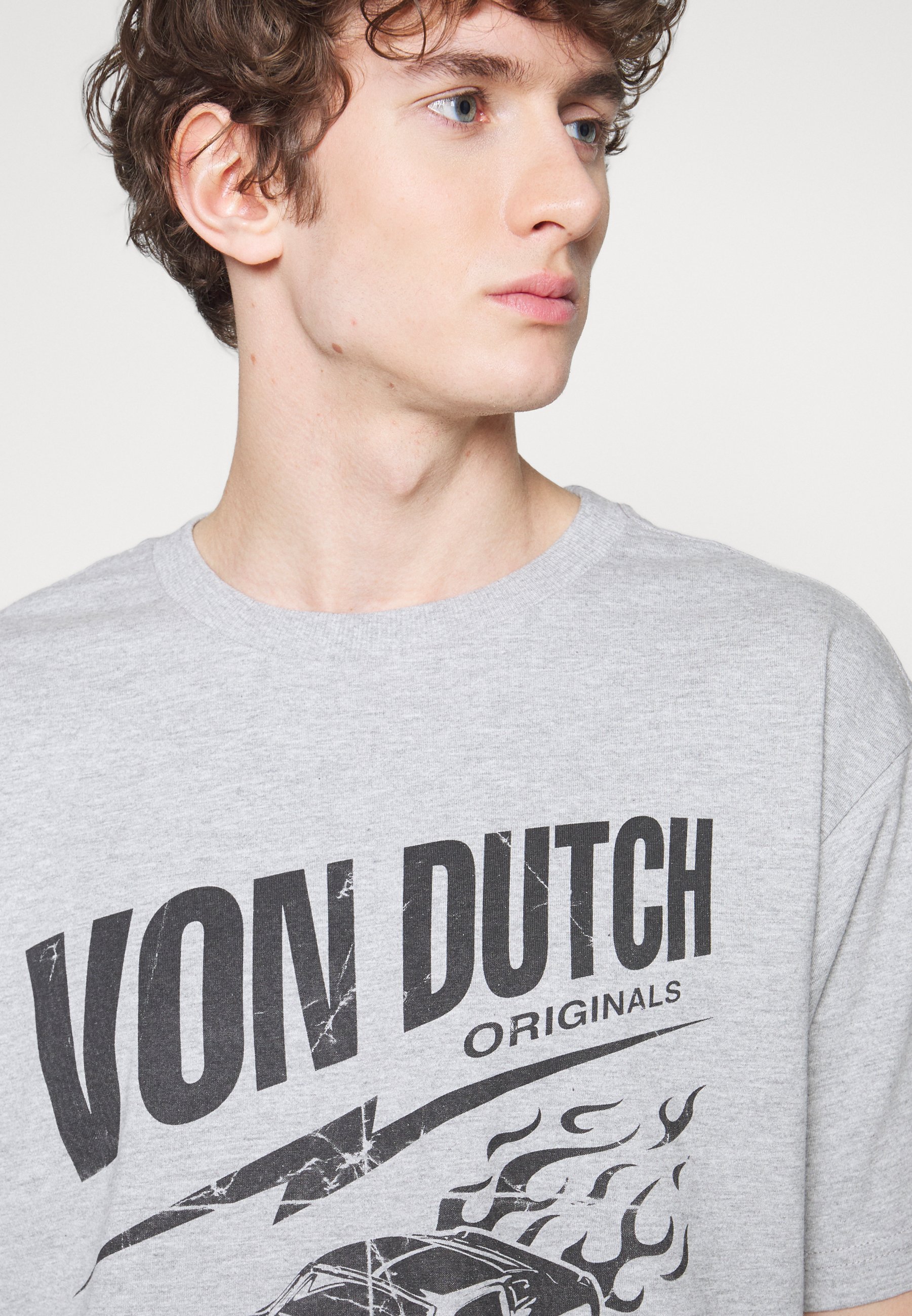 von Dutch Lorin Print Tshirt Grey melange, Men's, Size: Small, Mottled Grey