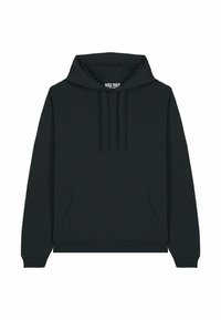 Felpa nera con cappuccio, tasca a marsupio frontale e coulisse, con etichetta "MIRA PARIS" all'interno del colletto.