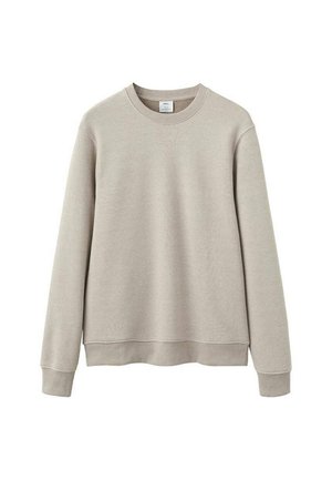 Světlé šedé tričko z měkkého materiálu, s kulatým výstřihem, dlouhými rukávy a rovnýlem okrajem bez vzorů či doplňků.