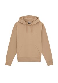 Felpa con cappuccio in cotone beige chiaro con tasca a marsupio. Presenta un orlo e polsini a coste, e un patch con il marchio sul petto.