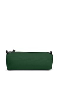 Trousse verte, forme rectangulaire, en tissu texturé, avec une fermeture éclair sur le dessus et une tirette noire sur le côté.