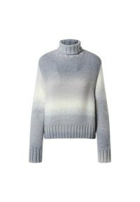 Maglione a collo alto grigio chiaro con texture a costine, caratterizzato da un motivo a sfumatura dal grigio chiaro al grigio scuro. Fit corto e maniche lunghe.