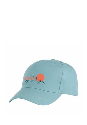 Hellblaues Baseball-Cap mit orangefarbener Sonne und Berggrafik sowie dem Schriftzug "REGATTA" auf dem Frontpanel.