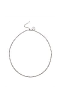 Collana in argento con link intrecciati, dotata di una chiusura con un piccolo accento rotondo. Lunghezza regolabile con catena di estensione.