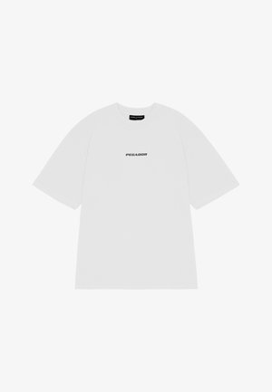 Witte katoenen T-shirt met korte mouwen, voorzien van een zwart "PEGADOR" logo op de borst. Eenvoudig, losvallend ontwerp.