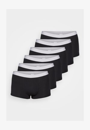 Melni bokseršorti ar baltu elastīgu jostu, ar ciešu piegriezumu un taisnu griezumu. Seši pāri izvietoti rindā.