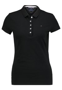 Polo shirt nera realizzata in cotone, con colletto classico, maniche corte, patta con cinque bottoni e un piccolo logo sul lato sinistro del petto.