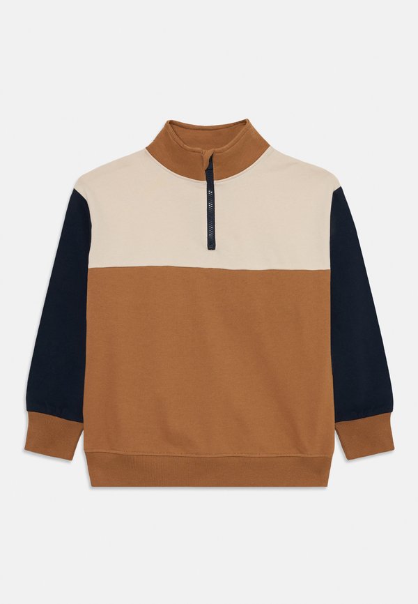SWEATER HALF ZIP BLOCKING - Sweatshirt - dark dusty beige