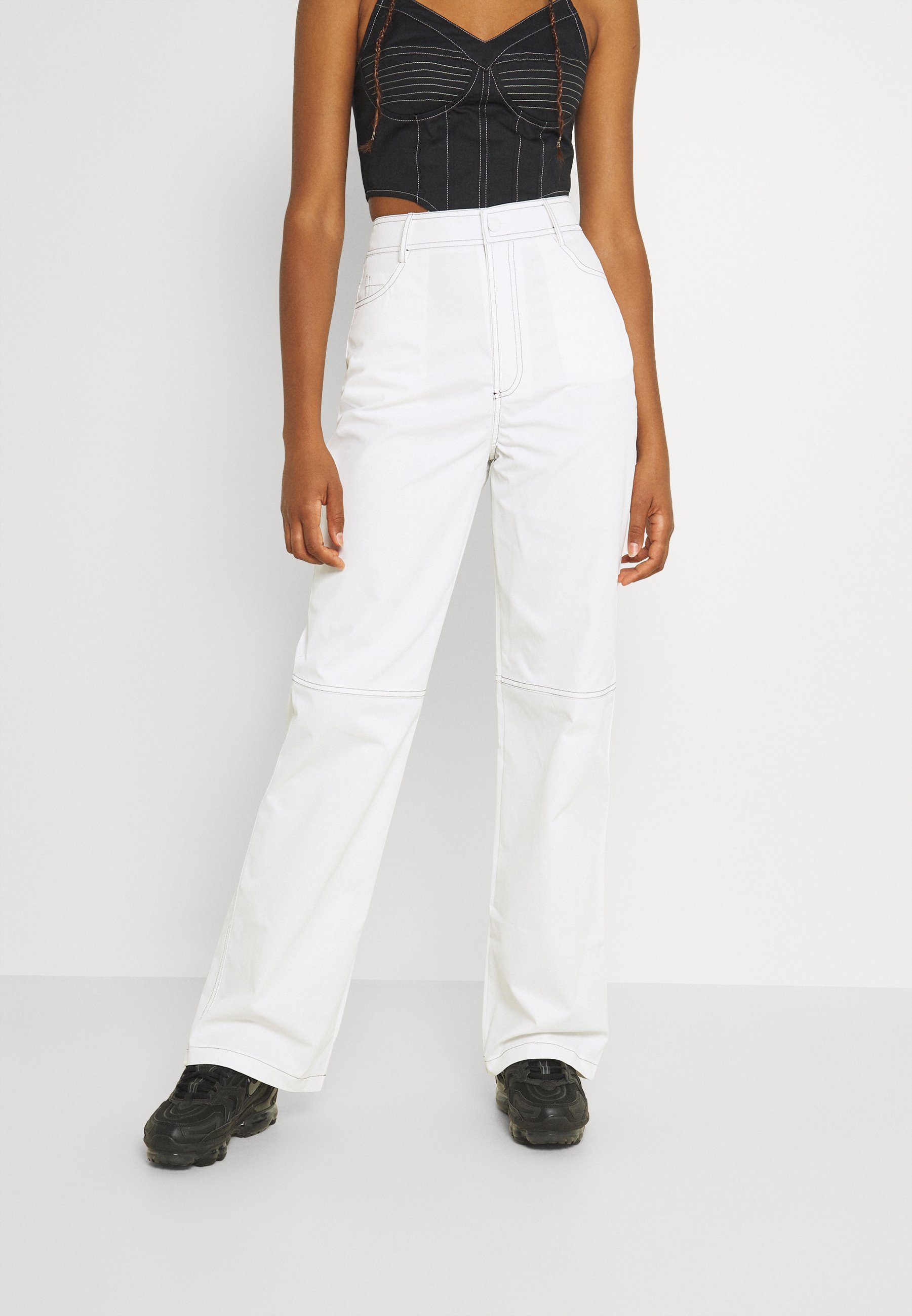 Missguided CONTRAST STRAIGHT LEG TROUSER - Stoffhose - white/weiß