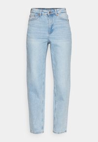 Ljusblå denimjeans med rak passform, femficksdesign och knappstängning. Har subtila blekningsdetaljer och kontrasterande sömmar.