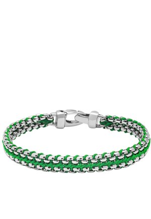 GREEN WOVEN BOX CHAIN BRACELET IN SILVER - Bracelet - green