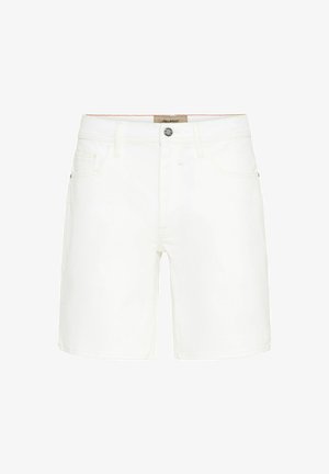 Vita denimshorts med en klassisk design med fem fickor, metallknappstängning och kontrasterande sömdetaljer. Slät textur och rak snitt.