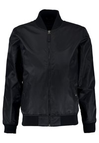 Svart bomberjacka i ett smidigt och lätt tyg. Har dragkedja fram, ribbade muddar och nederkant samt sidofickor.