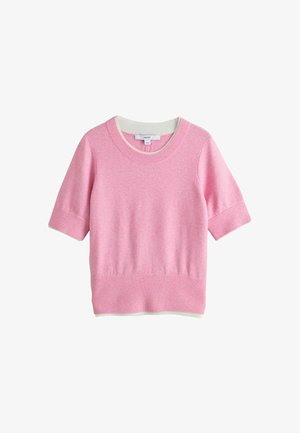 Next, REGULAR FIT - SUPERSOFT DOUBLE TRIM SHORT SLEEVE KNITTED TOP . - T-shirts basic - blush pink white