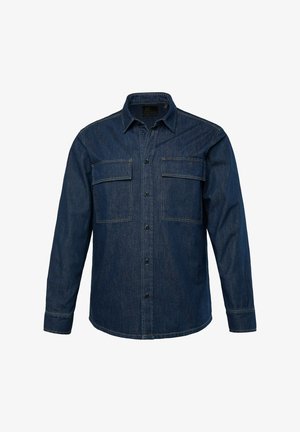 Dunkelblaue Jeanshemd mit langen Ärmeln, Knopfverschluss vorne, zwei Brusttaschen und kontrastierenden Steppnähten.