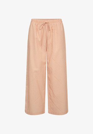 Kerged jalad heleses virsikus toonis, millel on valged vertikaalsed triibud. Omab elastsest kummist vöökohta ja paelaga reguleeritavat vööd. Valmistatud kergest kangast.