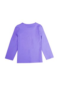 Camicia a maniche lunghe in cotone lavanda uniforme, con scollo a giro e texture liscia, senza motivi visibili o decorazioni.