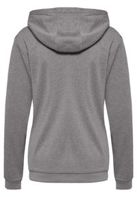 Grijze sweatshirt met een capuchon, ribgebreide manchetten en zoom. Zachte textuur met een gladde afwerking en zonder zichtbare merknaam of patronen. Achteraanzicht weergegeven.