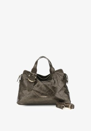 Sac à main en cuir marron avec un design matelassé, deux poignées supérieures, une bandoulière amovible et des accents en métal doré.