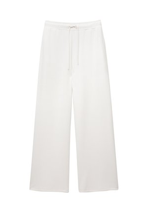 Pantaloni bianchi larghi e morbidi con vita elastica e cordoncino, progettati per un look casual.